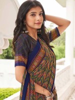 Stone Blue Crepe Silk Digital Print Saree